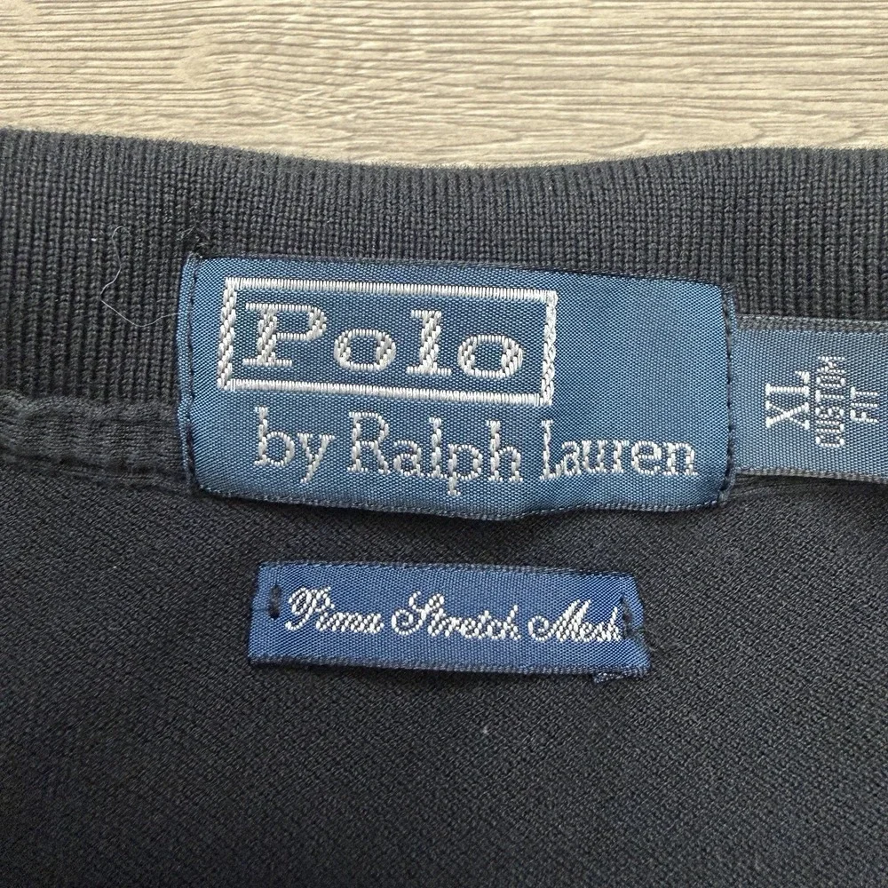 Polo Ralph Lauren Pima Soft Touch Mesh Polo Shirt Mens XL Black White Pony Logo